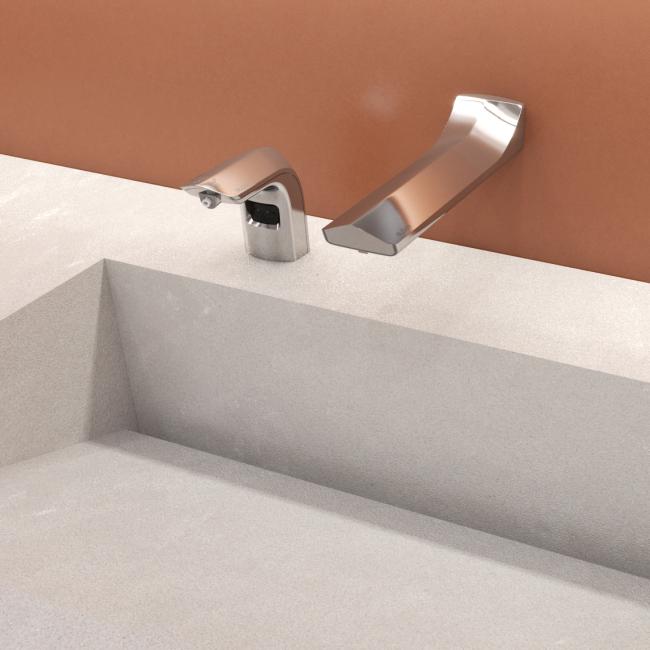 Our new geometric wall-mounted faucet.